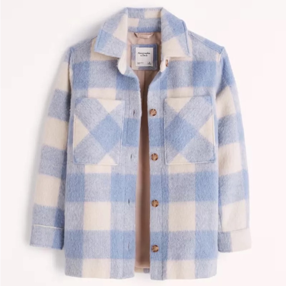 NWT A&F Cozy Shirt Jacket Blue/White